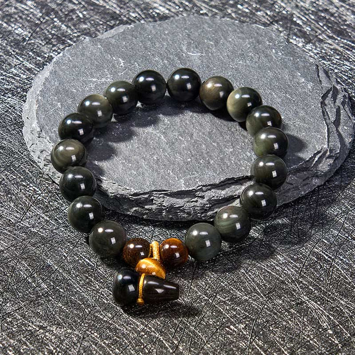 Buddha Stones Bracelet chinois vintage de protection en calebasse d'obsidienne arc-en-ciel - image 12