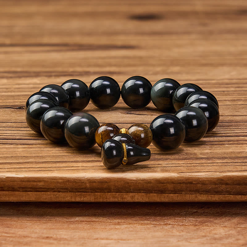 Buddha Stones Bracelet chinois vintage de protection en calebasse d'obsidienne arc-en-ciel - image 23