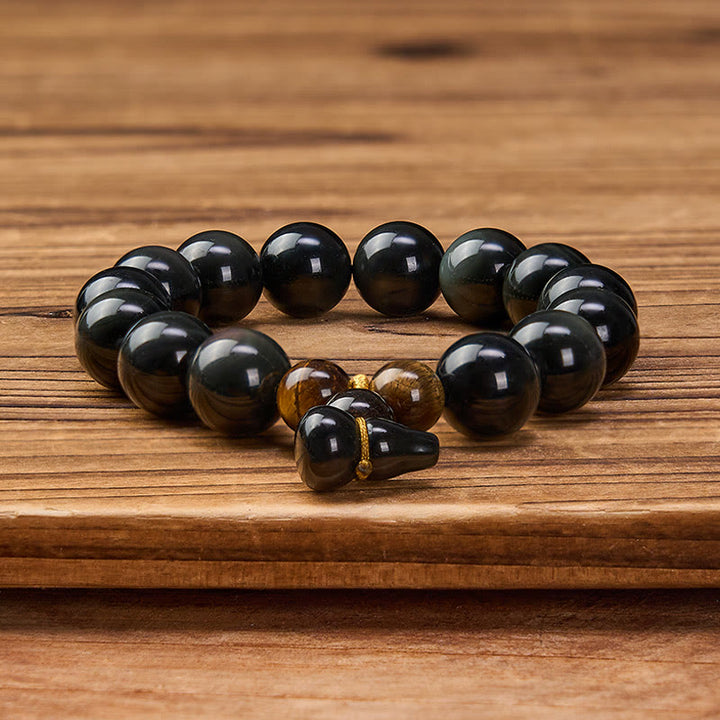 Buddha Stones Bracelet chinois vintage de protection en calebasse d'obsidienne arc-en-ciel - image 23