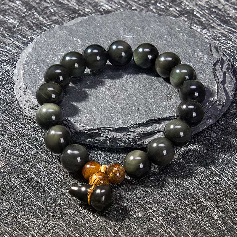 Buddha Stones Bracelet chinois vintage de protection en calebasse d'obsidienne arc-en-ciel - image 18