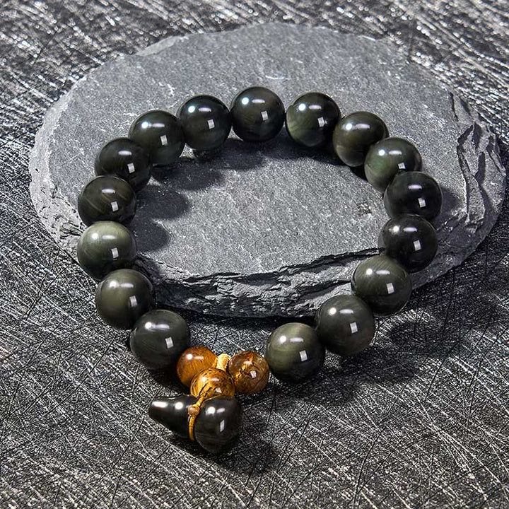 Buddha Stones Bracelet chinois vintage de protection en calebasse d'obsidienne arc-en-ciel - image 18