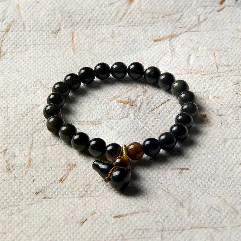Buddha Stones Bracelet chinois vintage de protection en calebasse d'obsidienne arc-en-ciel - image 3