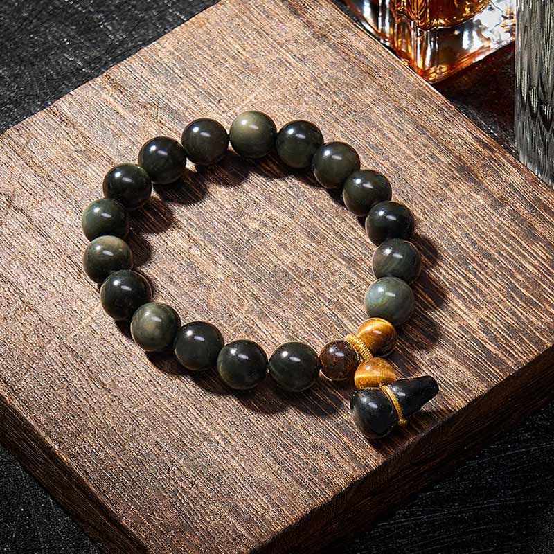 Buddha Stones Bracelet chinois vintage de protection en calebasse d'obsidienne arc-en-ciel - image 14