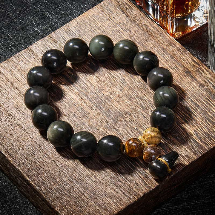 Buddha Stones Bracelet chinois vintage de protection en calebasse d'obsidienne arc-en-ciel - image 27