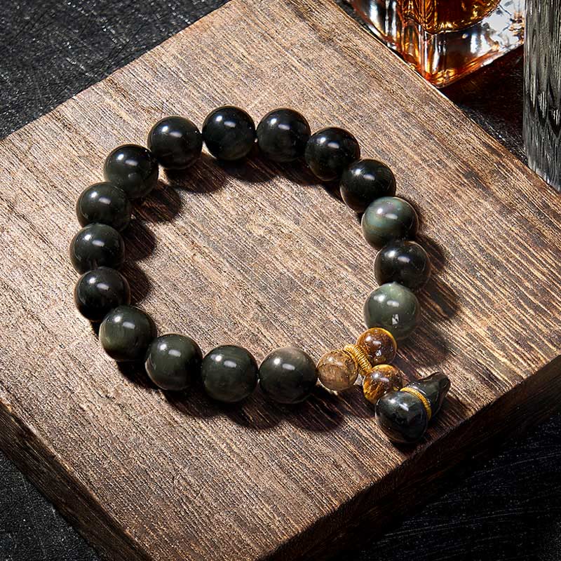 Buddha Stones Bracelet chinois vintage de protection en calebasse d'obsidienne arc-en-ciel - image 20