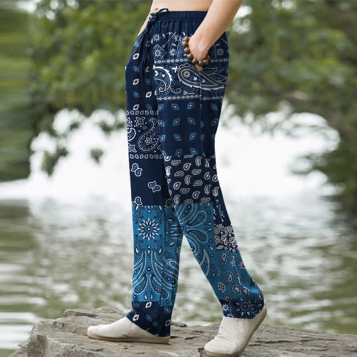 Buddha Stones Pantalon fuselé pour homme en coton à motif cachemire et poches - image 1