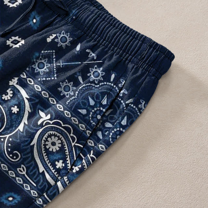 Buddha Stones Pantalon fuselé pour homme en coton à motif cachemire et poches - image 2