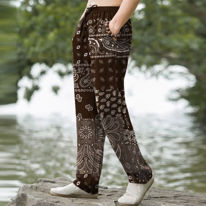 Buddha Stones Pantalon fuselé pour homme en coton à motif cachemire et poches - image 5