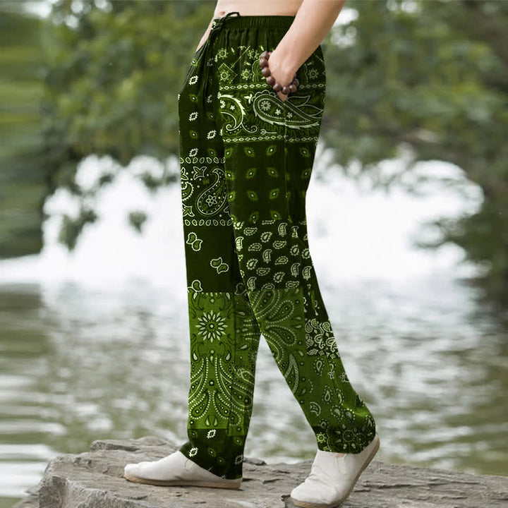 Buddha Stones Pantalon fuselé pour homme en coton à motif cachemire et poches - image 7