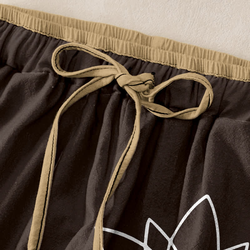 Buddha Stones Pantalon pour femme en pur coton, motif lotus zen, taille élastique et poches - image 1