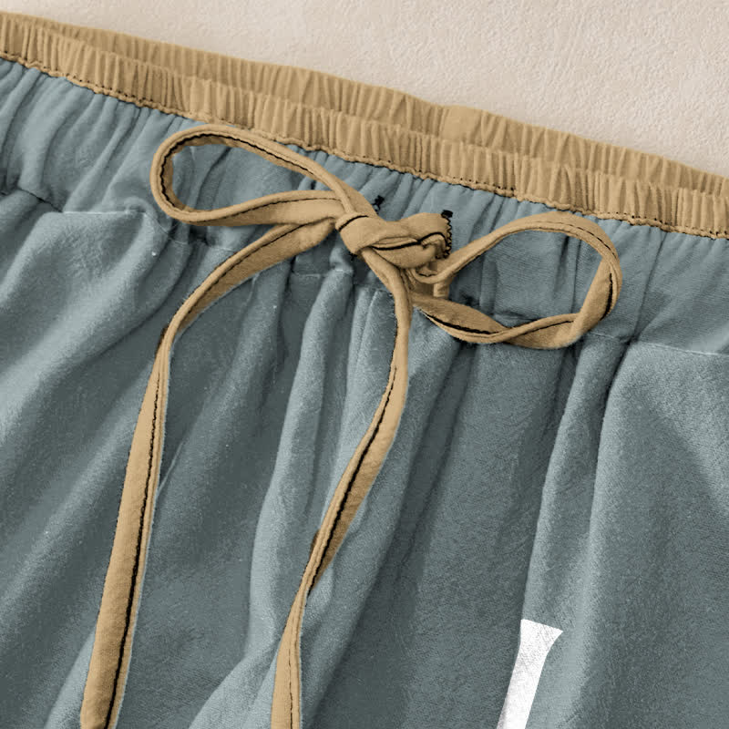 Buddha Stones Pantalon en pur coton à motif OM Love pour femme, taille élastique et poches - image 1