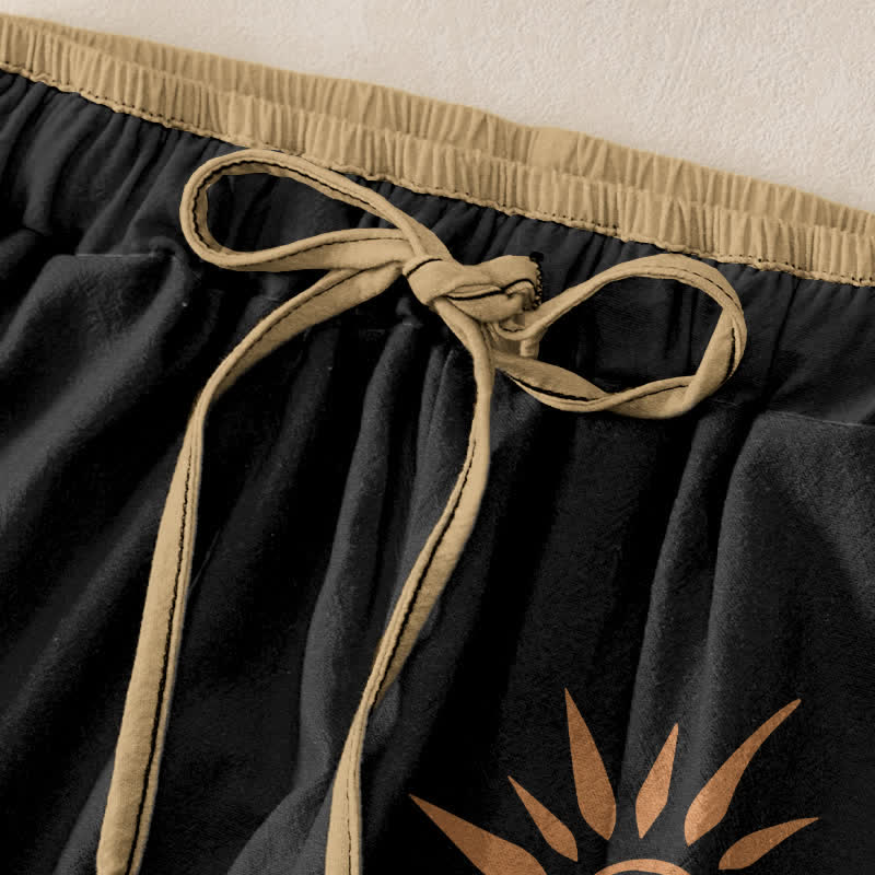 Buddha Stones Pantalon en coton à motif tourbillonnant soleil pour femme, taille élastique et poches - image 1