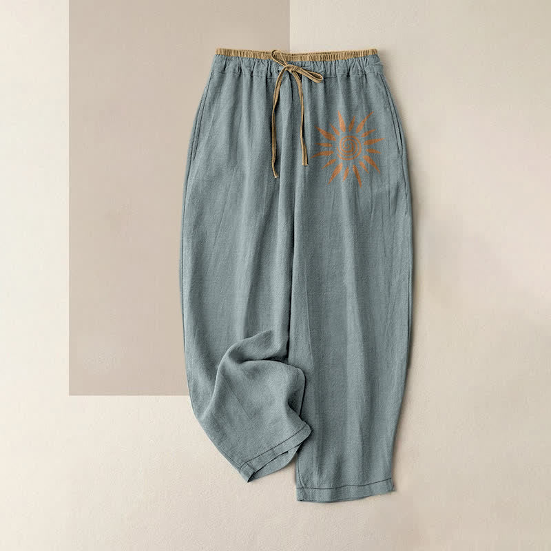 Buddha Stones Pantalon en coton à motif tourbillonnant soleil pour femme, taille élastique et poches - CadetBlue - US16，UK/AU20，EU48 (3XL) - image 4