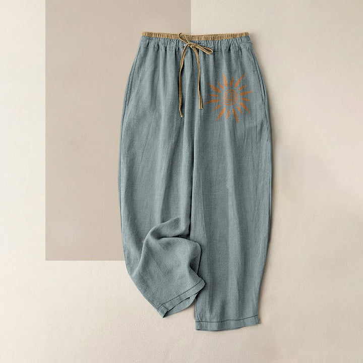 Buddha Stones Pantalon en coton à motif tourbillonnant soleil pour femme, taille élastique et poches - CadetBlue - US16，UK/AU20，EU48 (3XL) - image 4