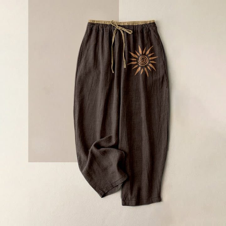 Buddha Stones Pantalon en coton à motif tourbillonnant soleil pour femme, taille élastique et poches - SaddleBrown - US16，UK/AU20，EU48 (3XL) - image 5