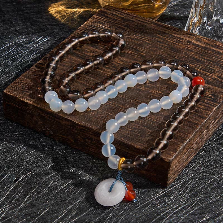 Buddha Stones Bracelet Sérénité à boucle de paix multi-tours en obsidienne glacée et calcédoine blanche - image 3