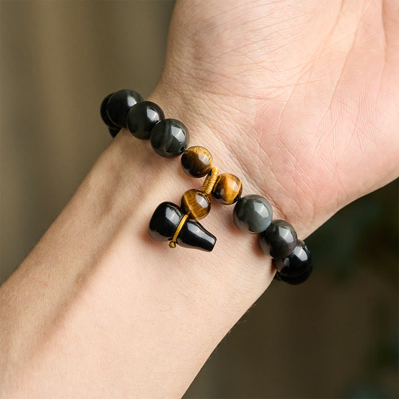 Buddha Stones Bracelet chinois vintage de protection en calebasse d'obsidienne arc-en-ciel - image 15