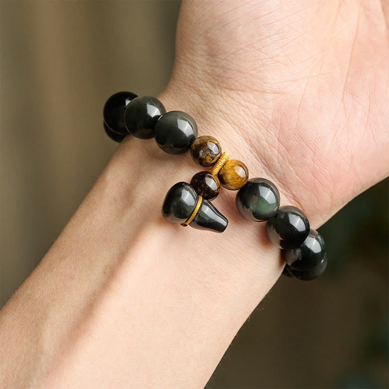 Buddha Stones Bracelet chinois vintage de protection en calebasse d'obsidienne arc-en-ciel - image 21