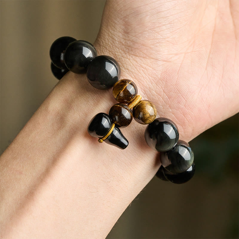 Buddha Stones Bracelet chinois vintage de protection en calebasse d'obsidienne arc-en-ciel - image 26