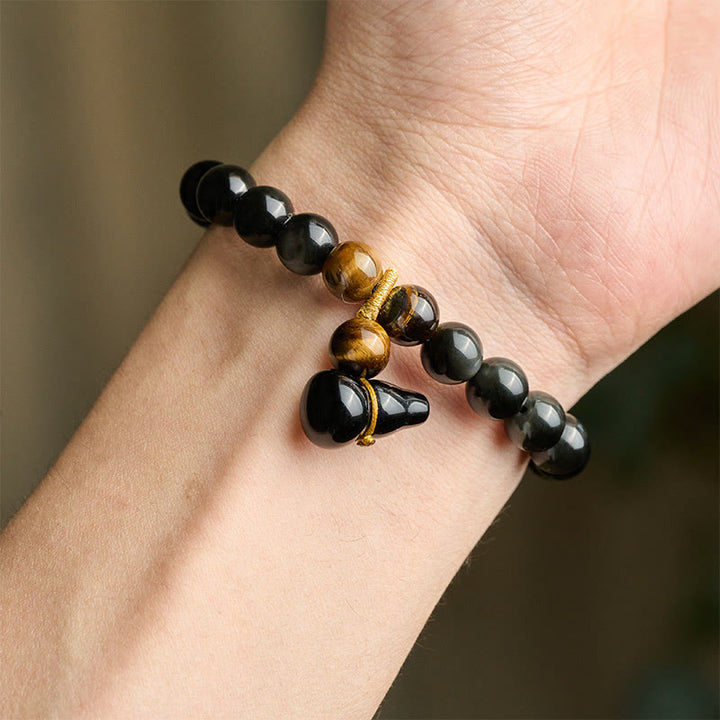Buddha Stones Bracelet chinois vintage de protection en calebasse d'obsidienne arc-en-ciel - image 9