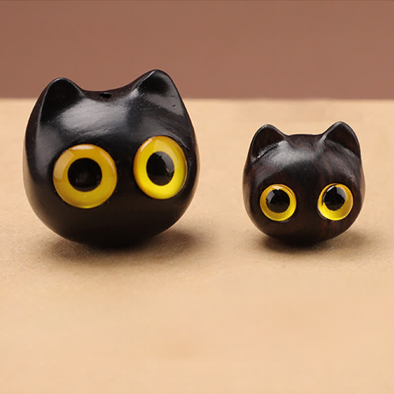 Buddha Stones Porte-clés en bois d'ébène sculptés à la main représentant un chat mignon symbolisant la paix et l'ancrage - image 22