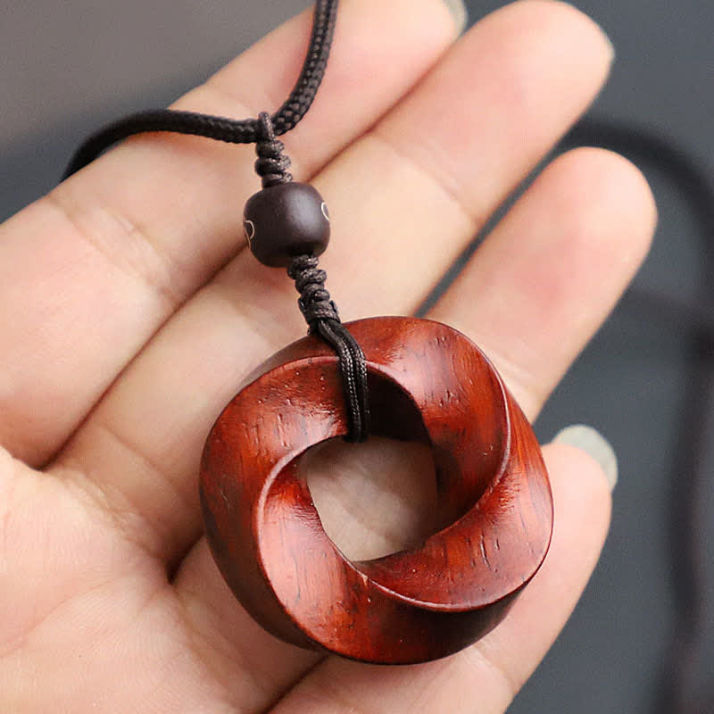 Buddha Stones Collier pendentif en corde d'éternité avec nœud infini en bois de santal rouge - image 9
