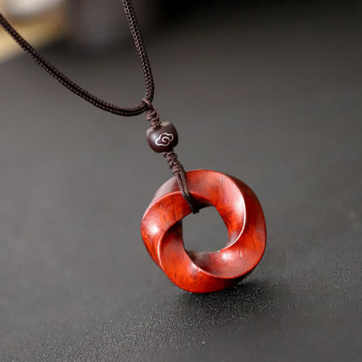 Buddha Stones Collier pendentif en corde d'éternité avec nœud infini en bois de santal rouge - image 2