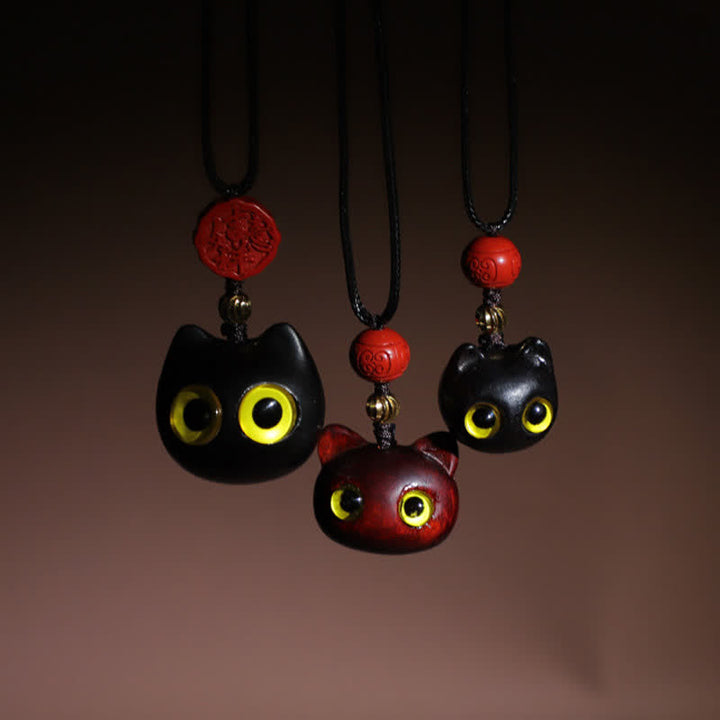 Buddha Stones Collier ajustable en bois d'ébène et bois de santal rouge avec chat porte-bonheur - image 19