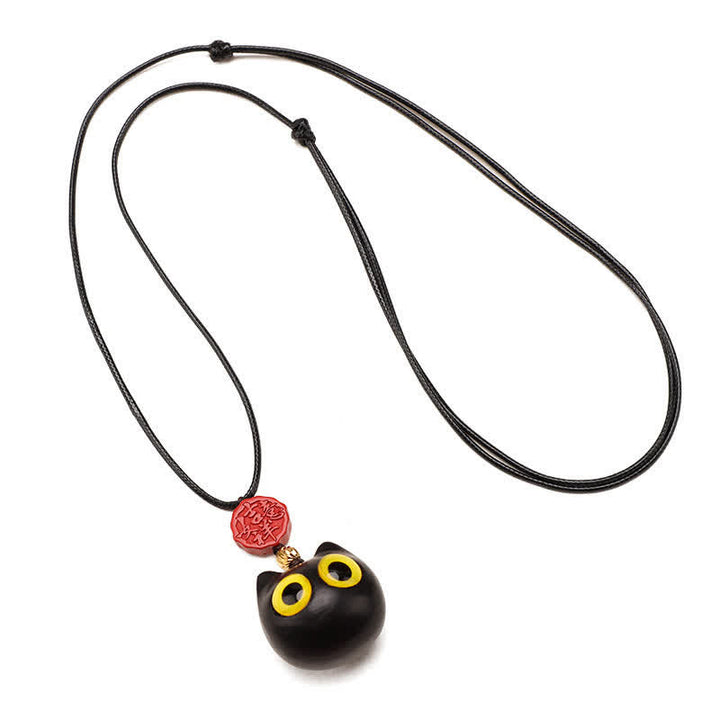 Buddha Stones Collier ajustable en bois d'ébène et bois de santal rouge avec chat porte-bonheur - image 10