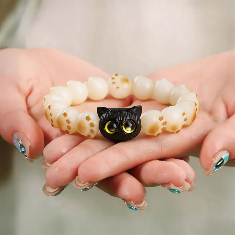 Buddha Stones Bracelet de pureté et de sagesse en bois d'ébène et graine de Bodhi - Chat - image 0