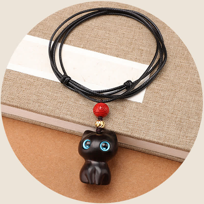 Buddha Stones Collier chat mignon et apaisant en bois d'ébène et santal rouge - image 3