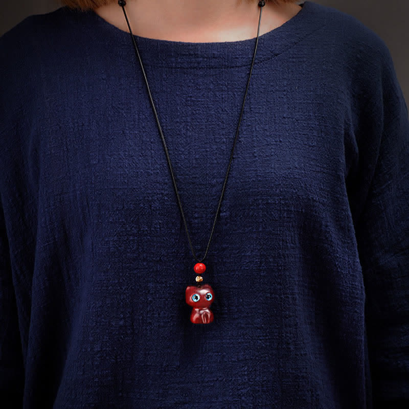 Buddha Stones Collier chat mignon et apaisant en bois d'ébène et santal rouge - image 10