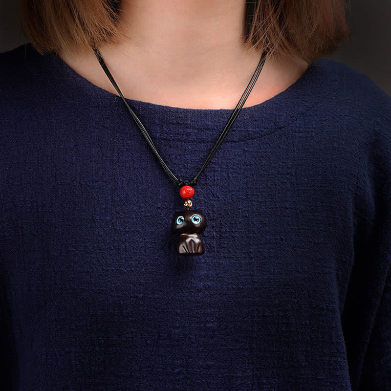 Buddha Stones Collier chat mignon et apaisant en bois d'ébène et santal rouge - image 4
