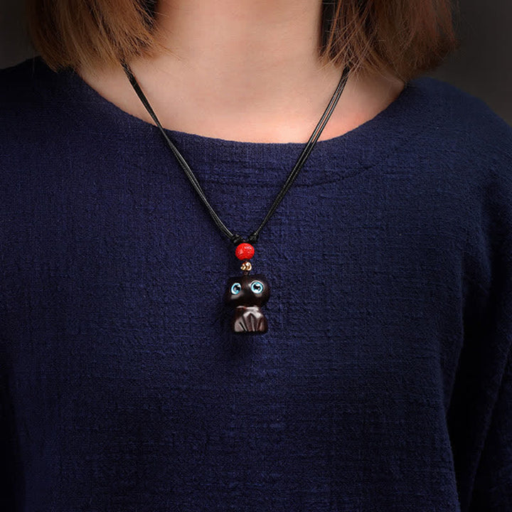 Buddha Stones Collier chat mignon et apaisant en bois d'ébène et santal rouge - image 4