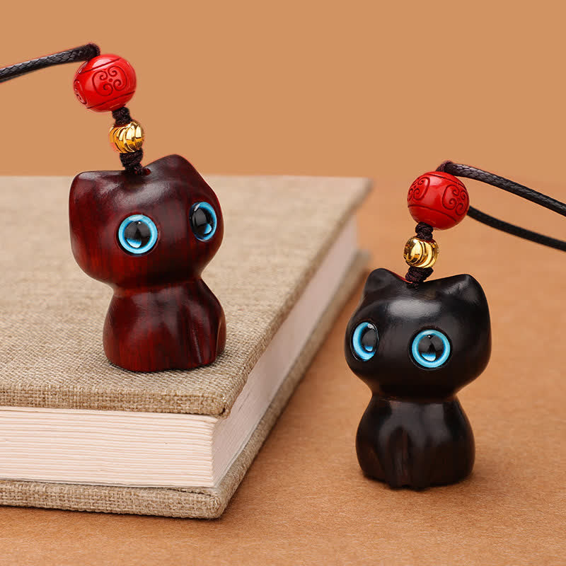 Buddha Stones Collier chat mignon et apaisant en bois d'ébène et santal rouge - image 12