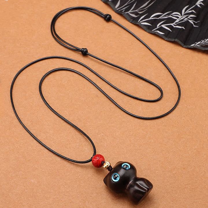Buddha Stones Collier chat mignon et apaisant en bois d'ébène et santal rouge - image 2