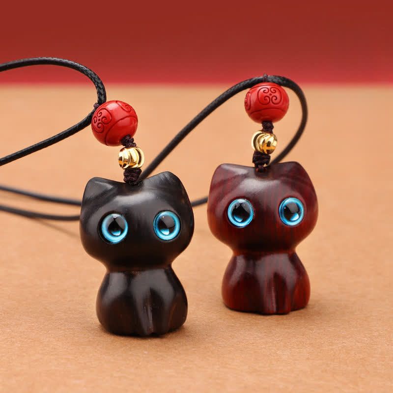 Buddha Stones Collier chat mignon et apaisant en bois d'ébène et santal rouge - image 0