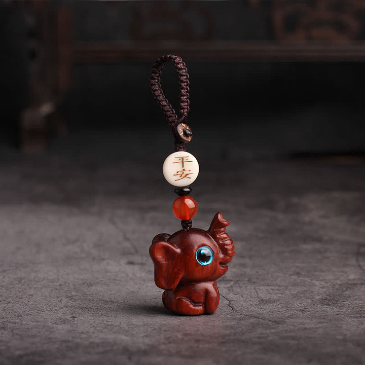 Buddha Stones Porte-clés tressés en bois de santal vert en forme d'éléphant STRENGTH - Bois de santal rouge chinois de la paix - image 9