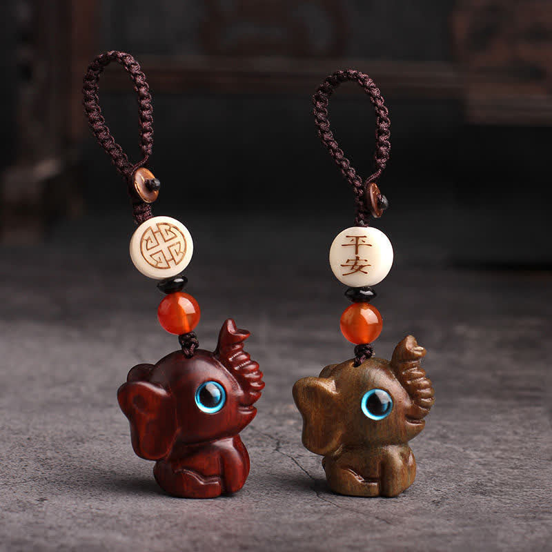 Buddha Stones Porte-clés tressés en bois de santal vert en forme d'éléphant STRENGTH - image 10