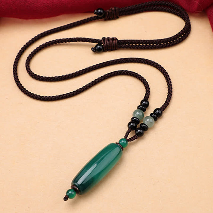 Buddha Stones Collier pendentif ovale tressé en agate verte et agate rouge - image 2