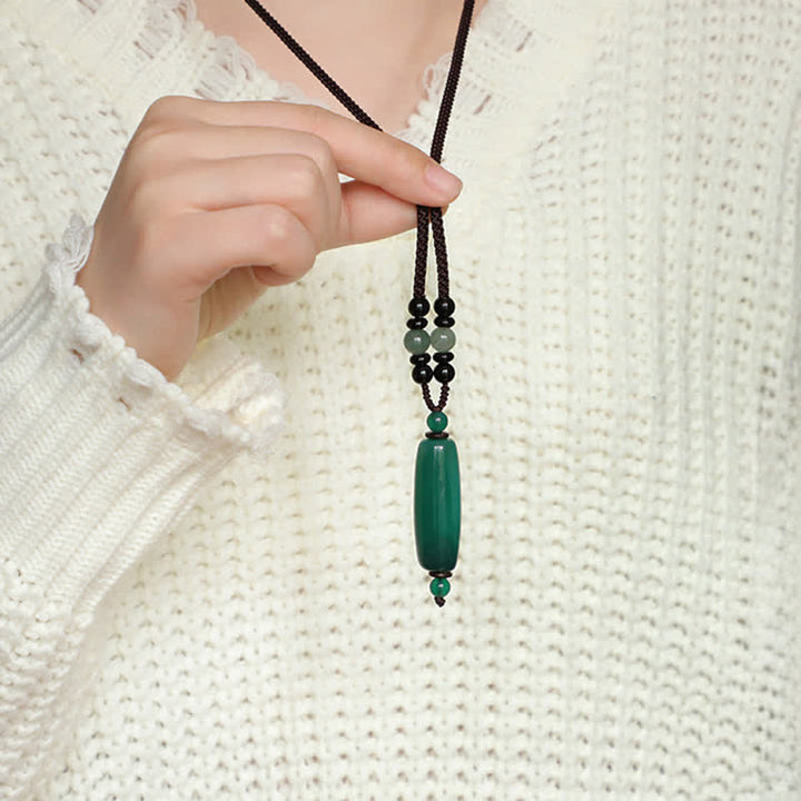 Buddha Stones Collier pendentif ovale tressé en agate verte et agate rouge - image 6