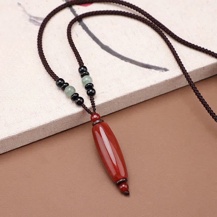 Buddha Stones Collier pendentif ovale tressé en agate verte et agate rouge - image 9