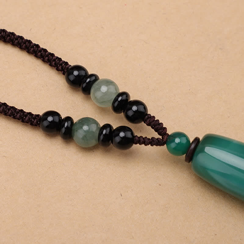 Buddha Stones Collier pendentif ovale tressé en agate verte et agate rouge - image 4