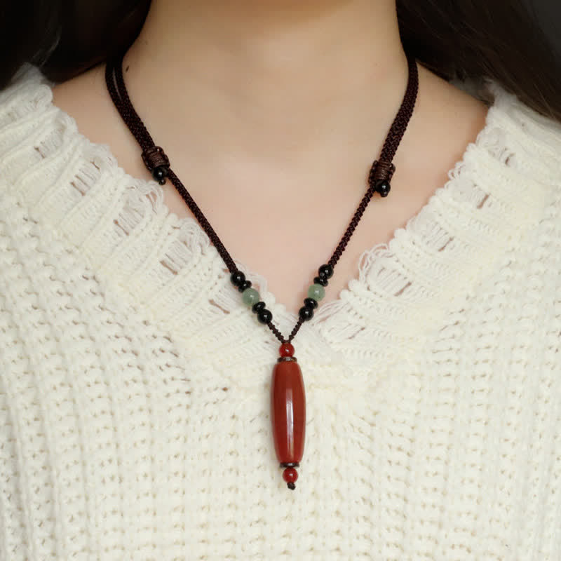Buddha Stones Collier pendentif ovale tressé en agate verte et agate rouge - image 11