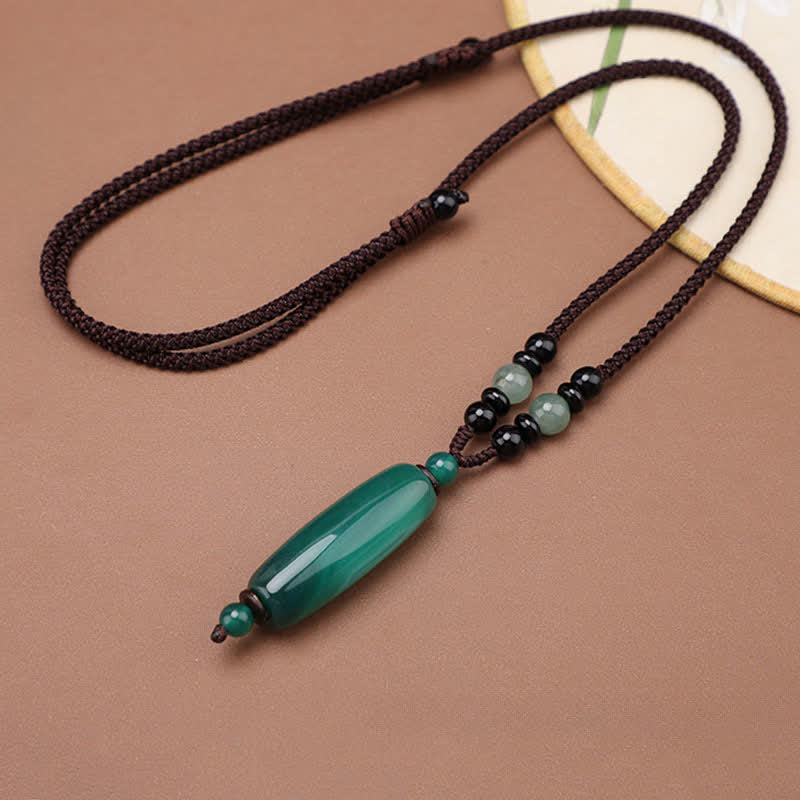 Buddha Stones Collier pendentif ovale tressé en agate verte et agate rouge - image 1