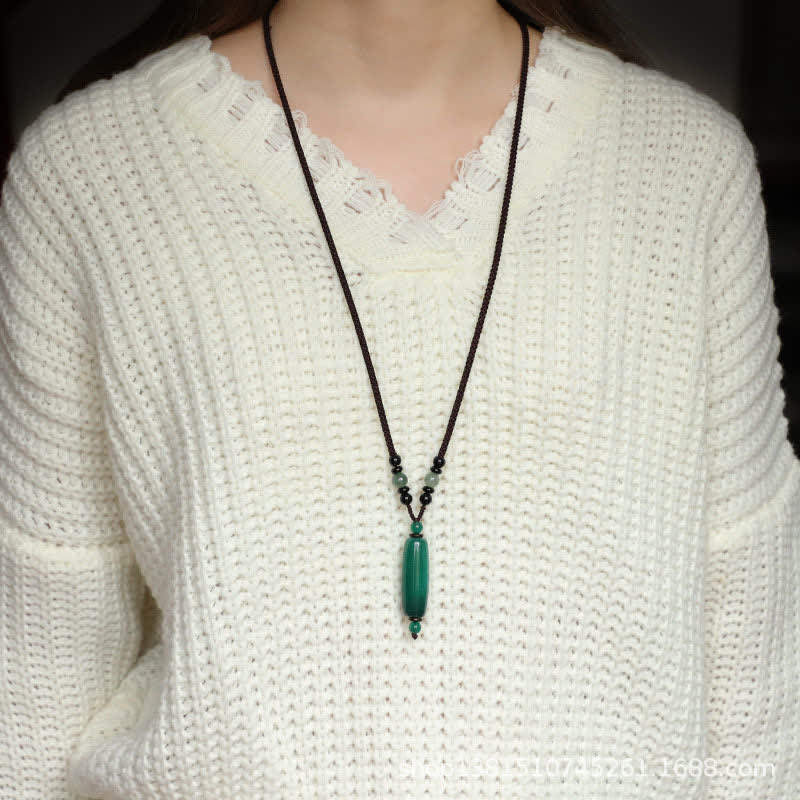 Buddha Stones Collier pendentif ovale tressé en agate verte et agate rouge - image 7