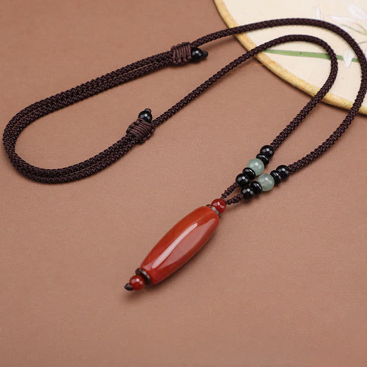Buddha Stones Collier pendentif ovale tressé en agate verte et agate rouge - Agate rouge naturelle (la couleur peut varier) - image 8