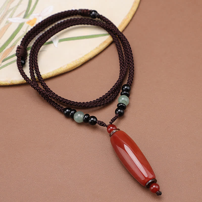 Buddha Stones Collier pendentif ovale tressé en agate verte et agate rouge - image 10
