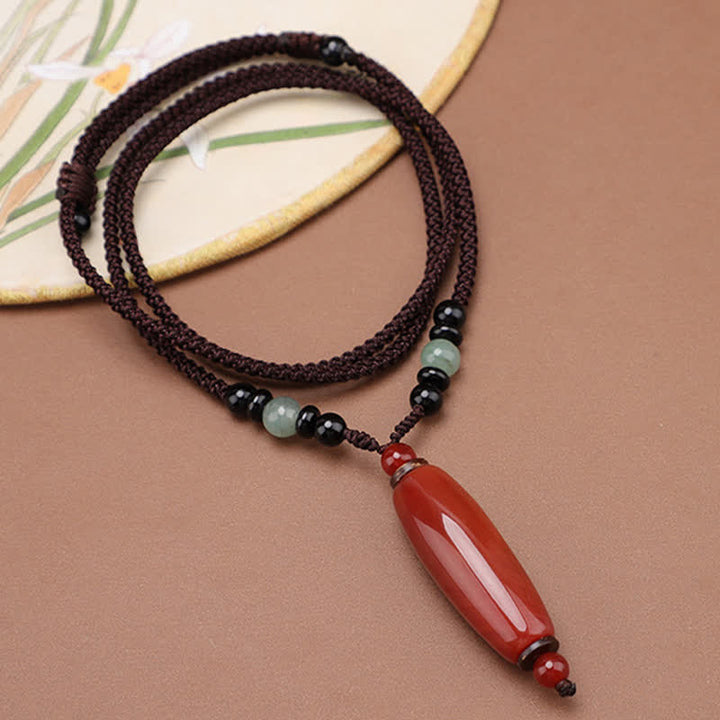 Buddha Stones Collier pendentif ovale tressé en agate verte et agate rouge - image 10