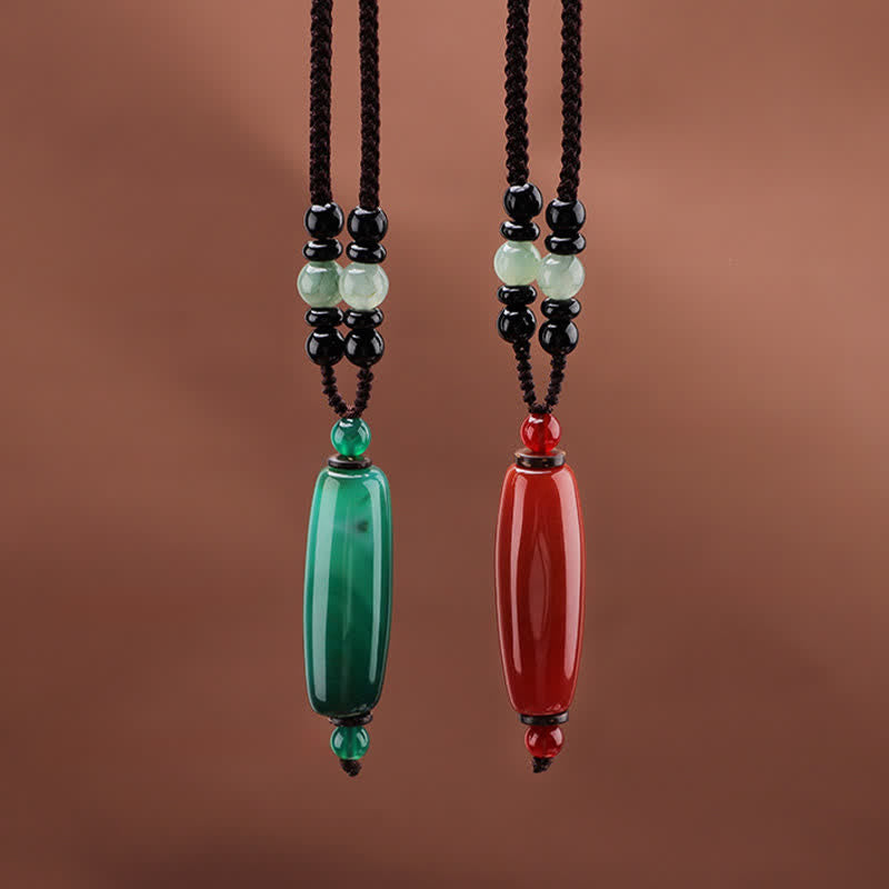 Buddha Stones Collier pendentif ovale tressé en agate verte et agate rouge - image 13